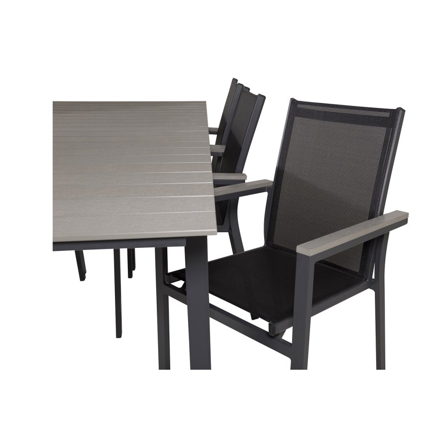 VENTURE DESIGN havest, m. Levels bord, m. udtrk og 6 Parma stole, m. armln - aintwood/alu