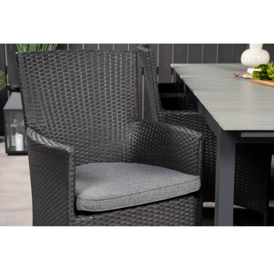 VENTURE DESIGN Gartenset, mit Levels Tisch, mit Verlängerung und 6 Malin Stühlen, mit Armlehnen - Anthrazit/Alu