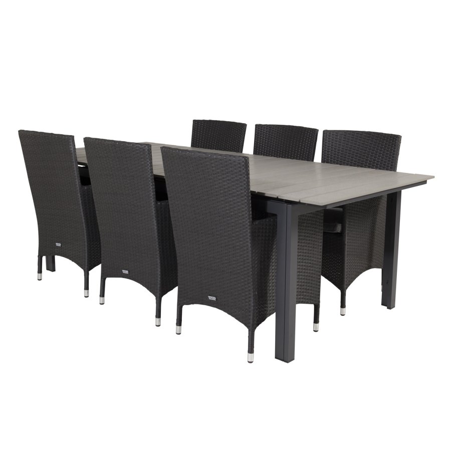 VENTURE DESIGN Gartenset, mit Levels Tisch, mit Verlängerung und 6 Malin Stühlen, mit Armlehnen - Anthrazit/Alu