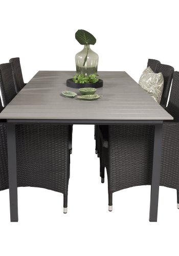 VENTURE DESIGN Gartenset, mit Levels Tisch, mit Verlängerung und 6 Malin Stühlen, mit Armlehnen - Anthrazit/Alu