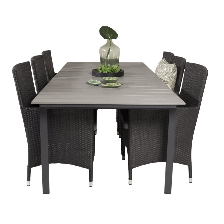 VENTURE DESIGN Gartenset, mit Levels Tisch, mit Verlängerung und 6 Malin Stühlen, mit Armlehnen - Anthrazit/Alu