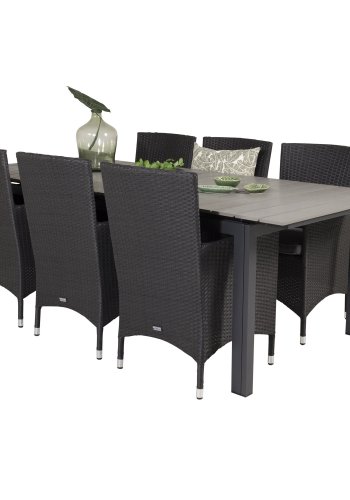 VENTURE DESIGN Gartenset, mit Levels Tisch, mit Verlängerung und 6 Malin Stühlen, mit Armlehnen - Anthrazit/Alu