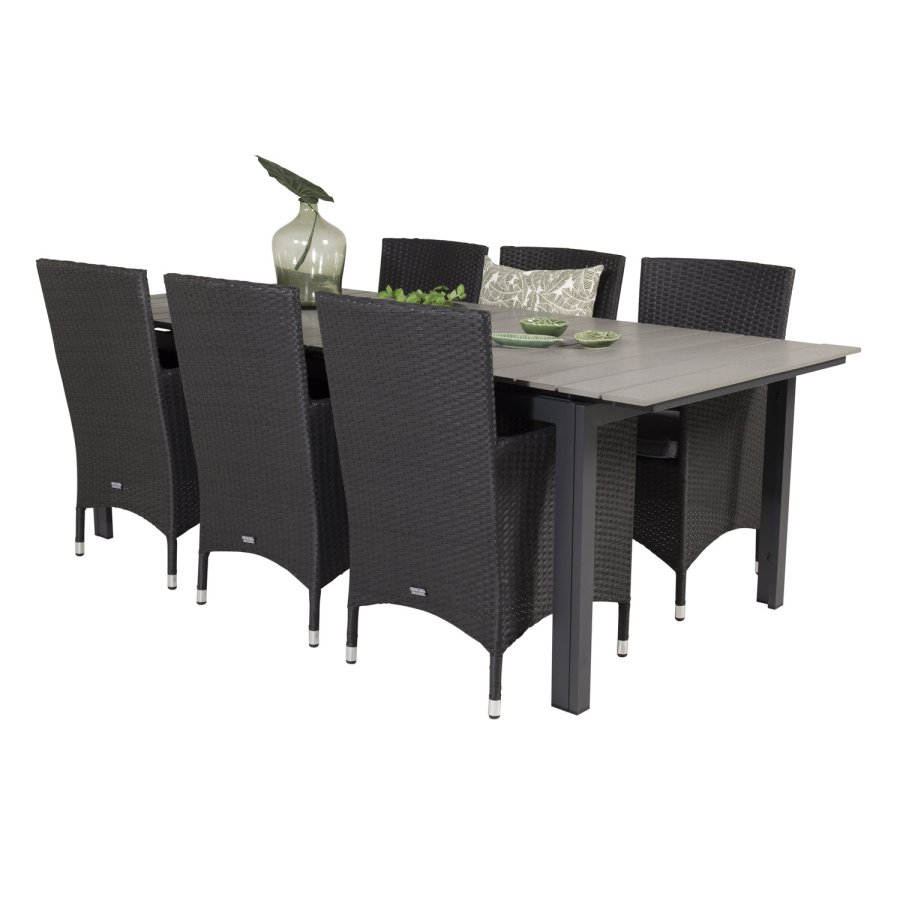 VENTURE DESIGN Gartenset, mit Levels Tisch, mit Verlängerung und 6 Malin Stühlen, mit Armlehnen - Anthrazit/Alu