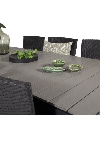 VENTURE DESIGN Gartenset, mit Levels Tisch, mit Verlängerung und 6 Malin Stühlen, mit Armlehnen - Anthrazit/Alu