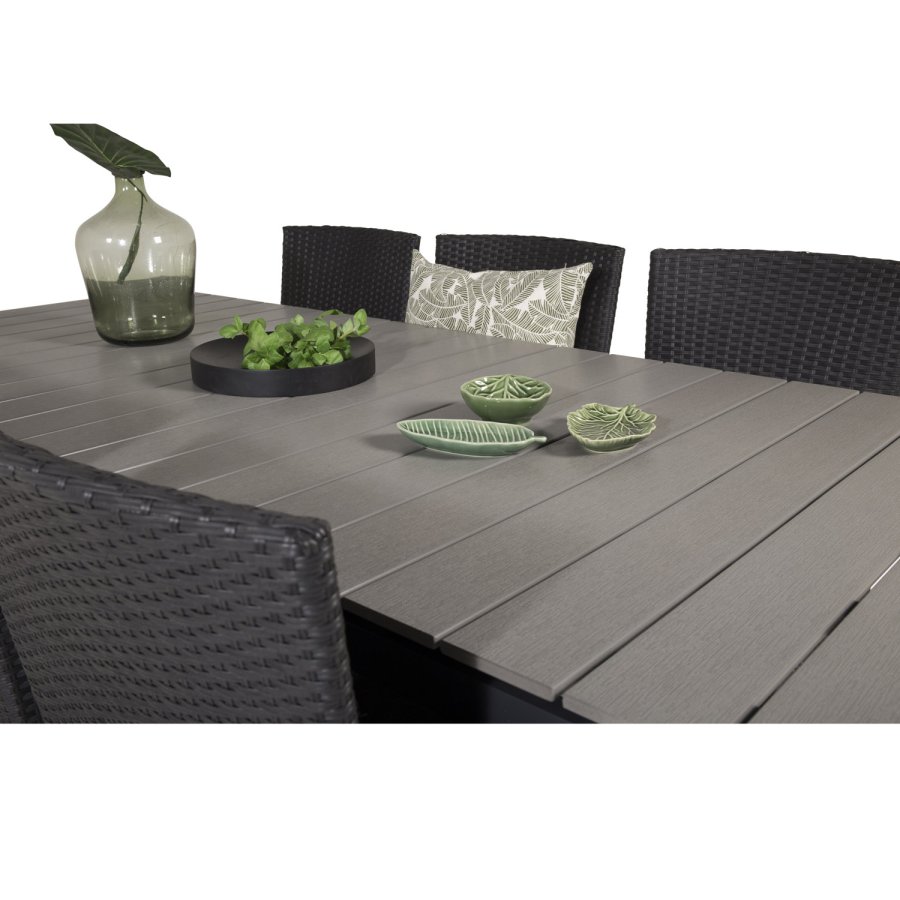 VENTURE DESIGN Gartenset, mit Levels Tisch, mit Verlängerung und 6 Malin Stühlen, mit Armlehnen - Anthrazit/Alu