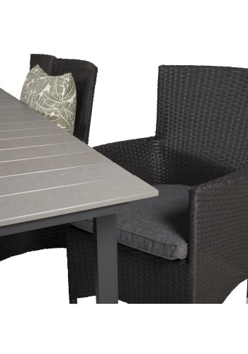 VENTURE DESIGN Gartenset, mit Levels Tisch, mit Verlängerung und 6 Malin Stühlen, mit Armlehnen - Anthrazit/Alu