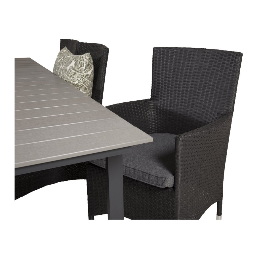 VENTURE DESIGN Gartenset, mit Levels Tisch, mit Verlängerung und 6 Malin Stühlen, mit Armlehnen - Anthrazit/Alu