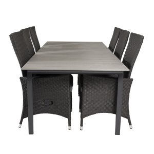 VENTURE DESIGN havest, m. Levels bord, m. udtrk og 6 Padova recliner stole - aintwood/alu