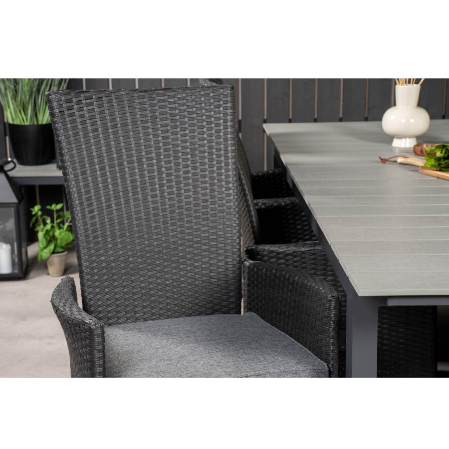 VENTURE DESIGN havest, m. Levels bord, m. udtrk og 6 Padova recliner stole - aintwood/alu