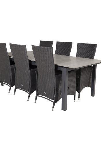 VENTURE DESIGN havest, m. Levels bord, m. udtrk og 6 Padova recliner stole - aintwood/alu