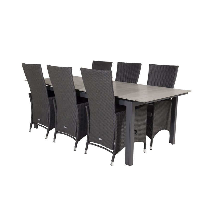 VENTURE DESIGN havest, m. Levels bord, m. udtrk og 6 Padova recliner stole - aintwood/alu