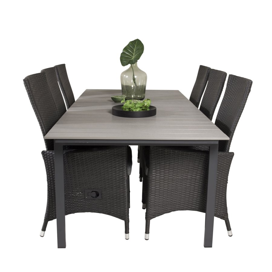 VENTURE DESIGN havest, m. Levels bord, m. udtrk og 6 Padova recliner stole - aintwood/alu