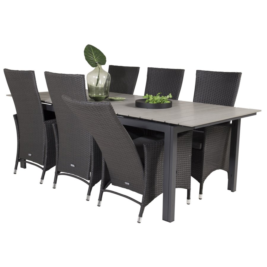 VENTURE DESIGN havest, m. Levels bord, m. udtrk og 6 Padova recliner stole - aintwood/alu