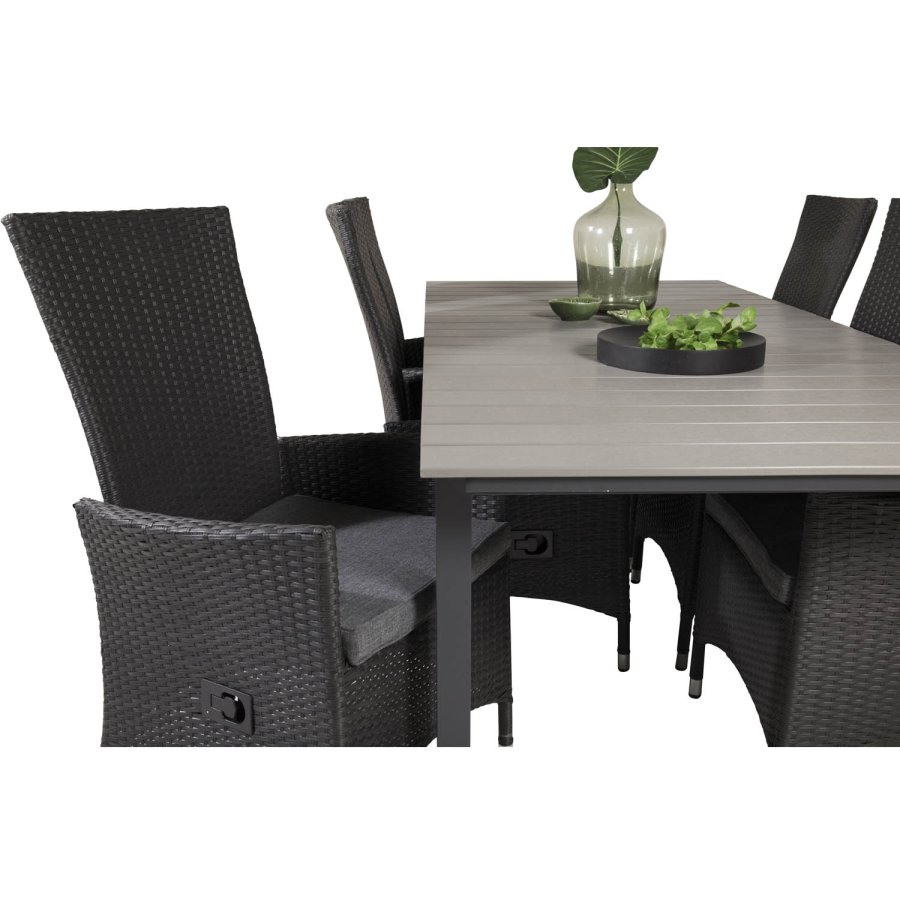 VENTURE DESIGN havest, m. Levels bord, m. udtrk og 6 Padova recliner stole - aintwood/alu