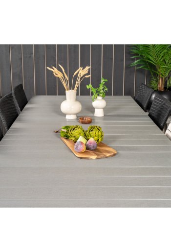 VENTURE DESIGN havest m Levels bord m udtrk og 10 Knick stole m. armln - gr aintwood/sort rattan