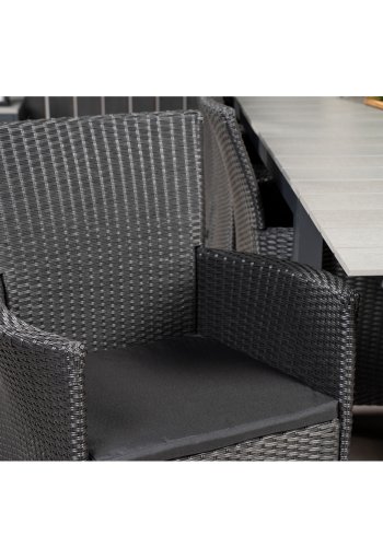 VENTURE DESIGN havest m Levels bord m udtrk og 10 Knick stole m. armln - gr aintwood/sort rattan