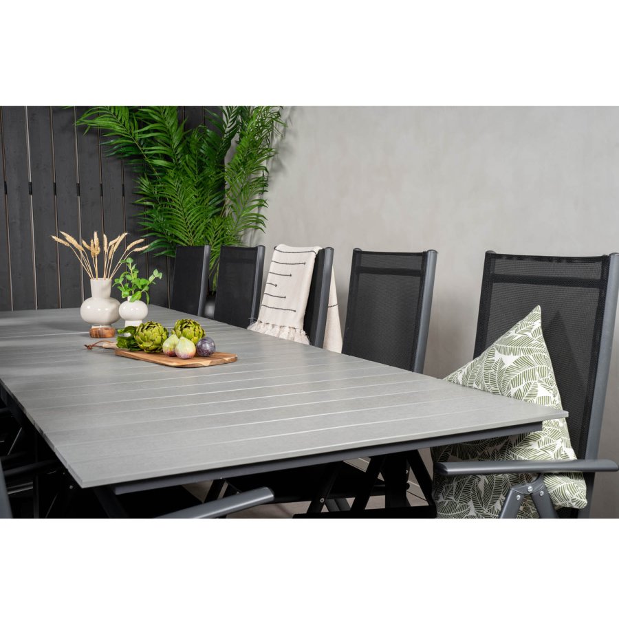 VENTURE DESIGN havest m Levels bord m udtrk og 10 Break stole m recliner - textilene/gr aintwood