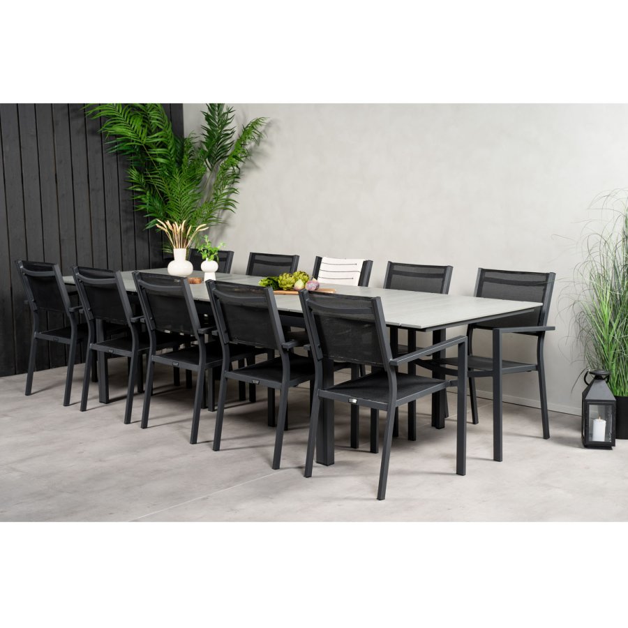 VENTURE DESIGN havest m. Levels bord m. udtrk og 10 Copacabana stole m. armln - gr aintwood/sort