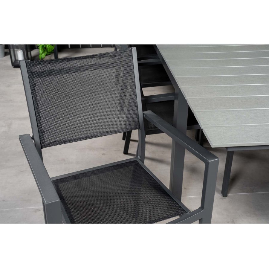 VENTURE DESIGN havest m. Levels bord m. udtrk og 10 Copacabana stole m. armln - gr aintwood/sort