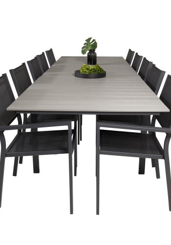 VENTURE DESIGN havest m. Levels bord m. udtrk og 10 Copacabana stole m. armln - gr aintwood/sort