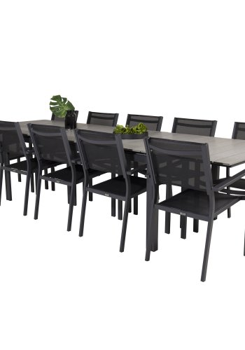 VENTURE DESIGN havest m. Levels bord m. udtrk og 10 Copacabana stole m. armln - gr aintwood/sort