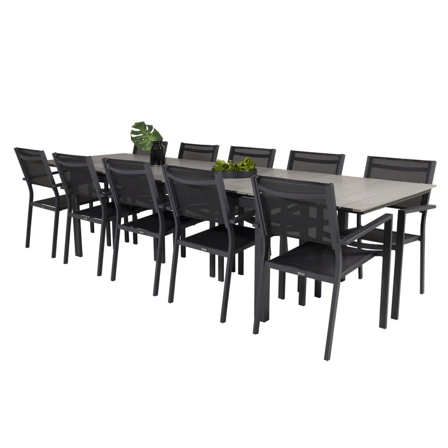 VENTURE DESIGN havest m. Levels bord m. udtrk og 10 Copacabana stole m. armln - gr aintwood/sort