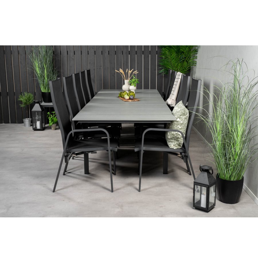 VENTURE DESIGN havest m Levels bord m udtrk og 10 Copacabana stole m. recliner - gr aintwood/sort