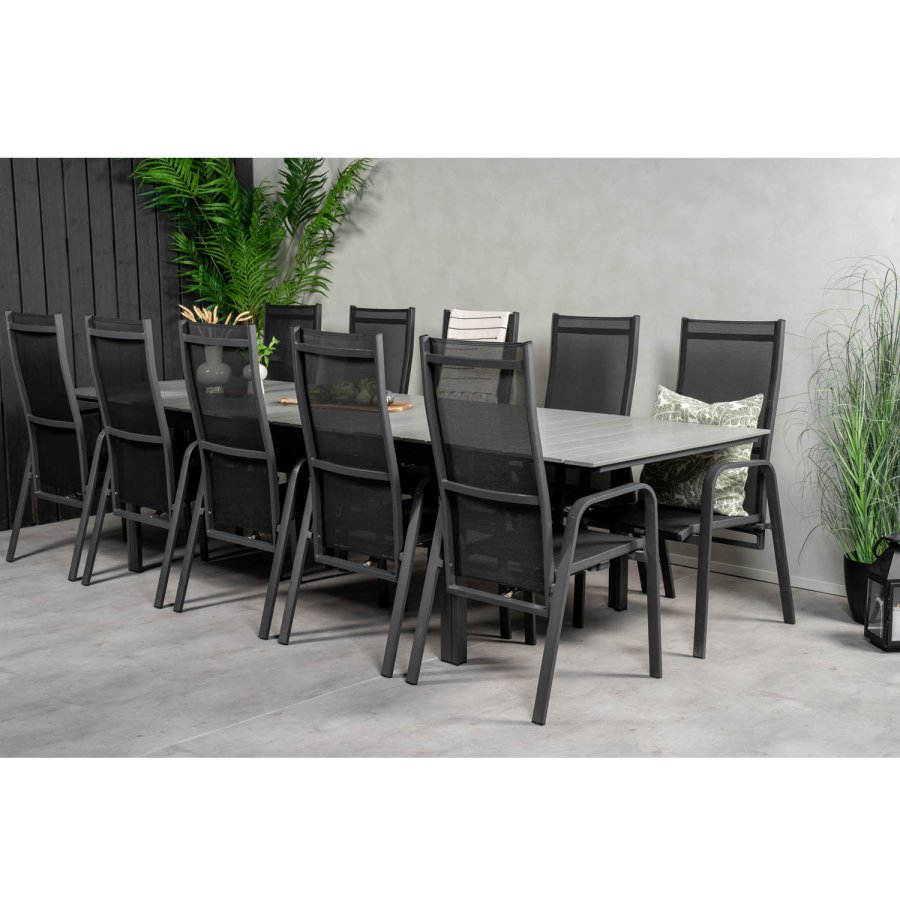 VENTURE DESIGN havest m Levels bord m udtrk og 10 Copacabana stole m. recliner - gr aintwood/sort