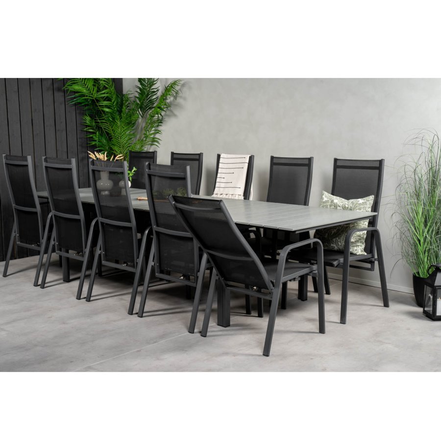 VENTURE DESIGN havest m Levels bord m udtrk og 10 Copacabana stole m. recliner - gr aintwood/sort