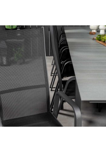 VENTURE DESIGN havest m Levels bord m udtrk og 10 Copacabana stole m. recliner - gr aintwood/sort