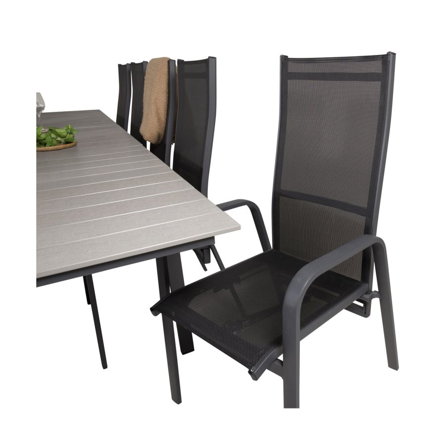 VENTURE DESIGN havest m Levels bord m udtrk og 10 Copacabana stole m. recliner - gr aintwood/sort