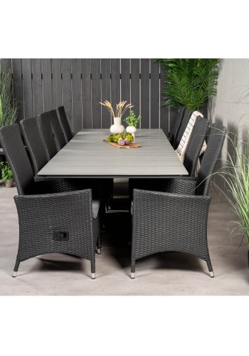 VENTURE DESIGN havest m. Levels bord m. udtrk og 10 Padova stole m. recliner - rattan/gr aintwood
