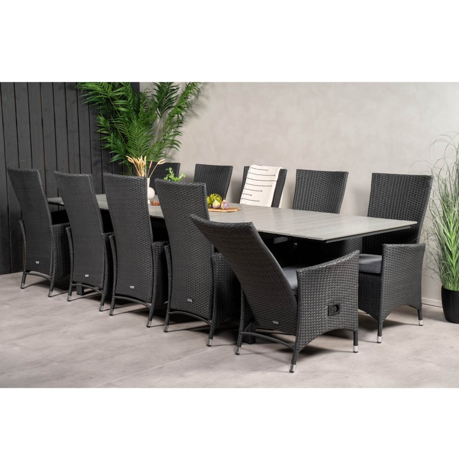 VENTURE DESIGN havest m. Levels bord m. udtrk og 10 Padova stole m. recliner - rattan/gr aintwood