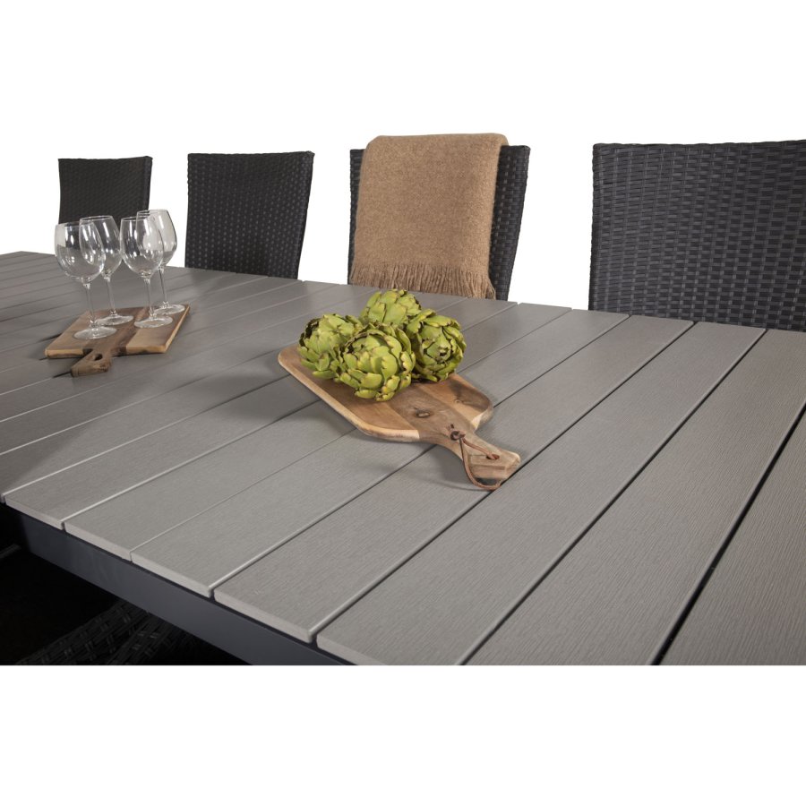 VENTURE DESIGN havest m. Levels bord m. udtrk og 10 Padova stole m. recliner - rattan/gr aintwood