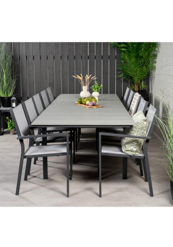 VENTURE DESIGN havest m Levels bord m udtrk og 10 Copacabana stole m armln - gr aintwood/textile