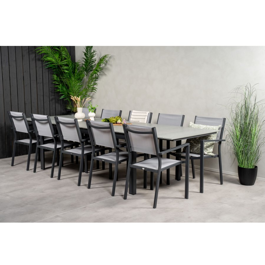 VENTURE DESIGN havest m Levels bord m udtrk og 10 Copacabana stole m armln - gr aintwood/textile