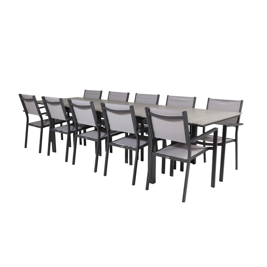 VENTURE DESIGN havest m Levels bord m udtrk og 10 Copacabana stole m armln - gr aintwood/textile