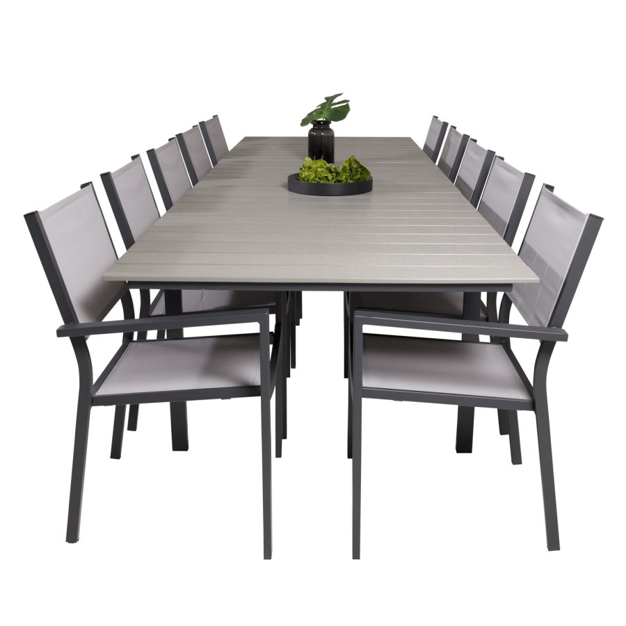 VENTURE DESIGN havest m Levels bord m udtrk og 10 Copacabana stole m armln - gr aintwood/textile