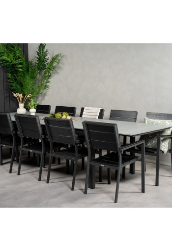 VENTURE DESIGN Levels havest m. bord m. udtrk og 10 stole m. armln - gr/sort aintwood/sort alu