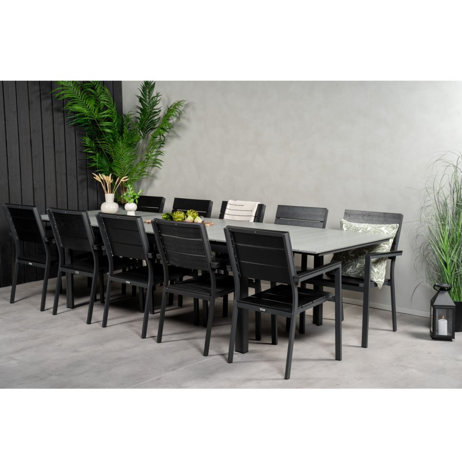 VENTURE DESIGN Levels havest m. bord m. udtrk og 10 stole m. armln - gr/sort aintwood/sort alu