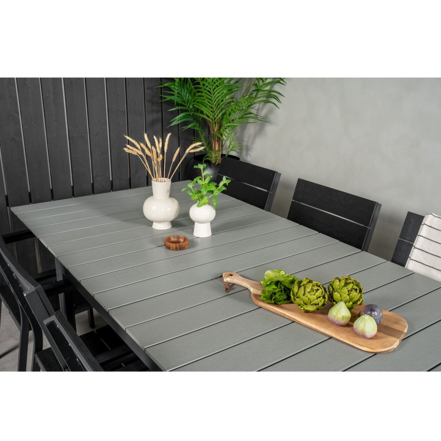 VENTURE DESIGN Levels havest m. bord m. udtrk og 10 stole m. armln - gr/sort aintwood/sort alu