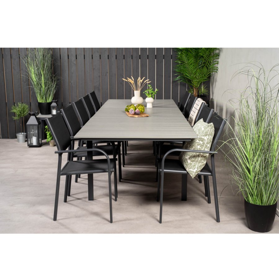 VENTURE DESIGN havest m Levels bord m udtrk og 10 Santorini stole m armln - sort aintwood/textile