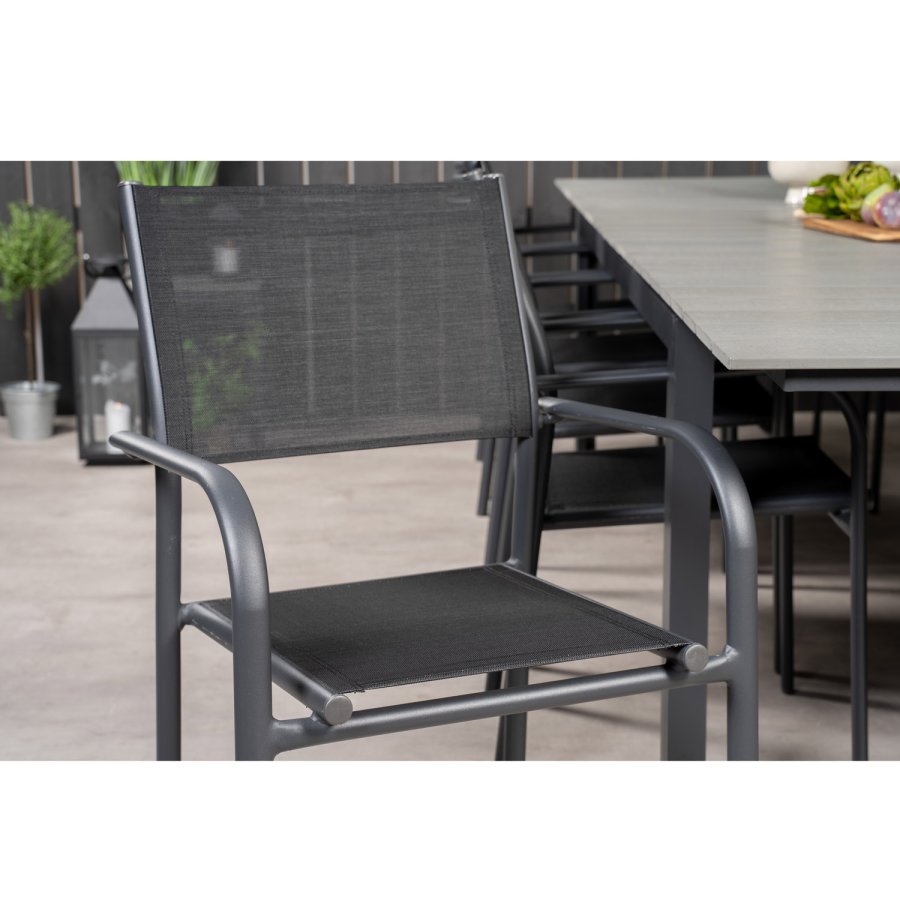 VENTURE DESIGN havest m Levels bord m udtrk og 10 Santorini stole m armln - sort aintwood/textile