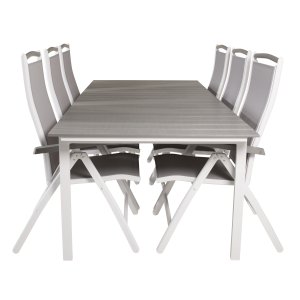 VENTURE DESIGN havest, m. Levels bord, m. udtrk og 6 Albany 5:pos. stole - aintwood/alu 