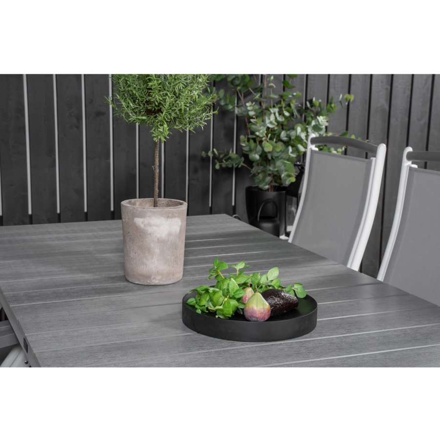 VENTURE DESIGN havest, m. Levels bord, m. udtrk og 6 Albany 5:pos. stole - aintwood/alu 