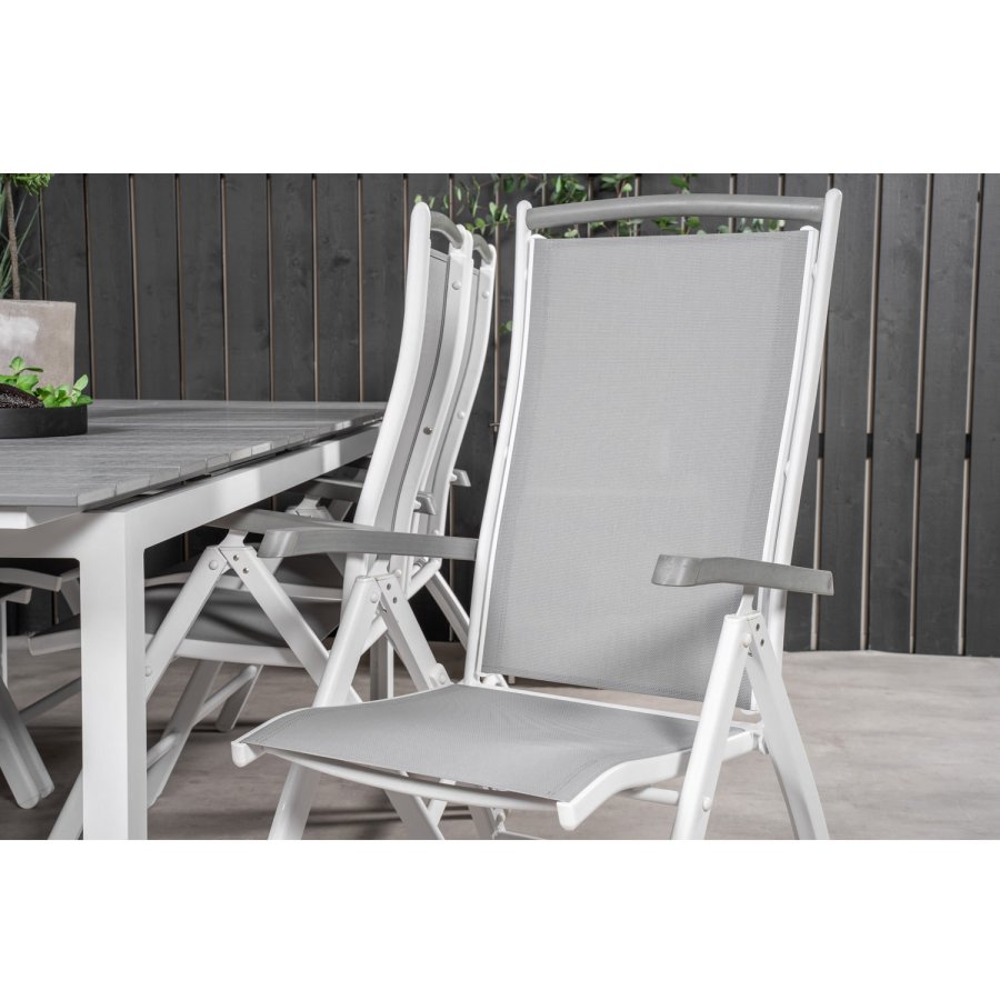 VENTURE DESIGN havest, m. Levels bord, m. udtrk og 6 Albany 5:pos. stole - aintwood/alu 