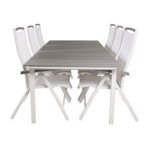 VENTURE DESIGN havest, m. Levels bord, m. udtrk og 6 Albany 5:pos. stole - aintwood/alu