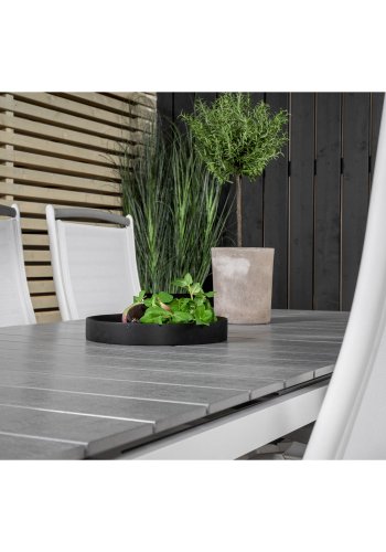 VENTURE DESIGN havest, m. Levels bord, m. udtrk og 6 Albany 5:pos. stole - aintwood/alu