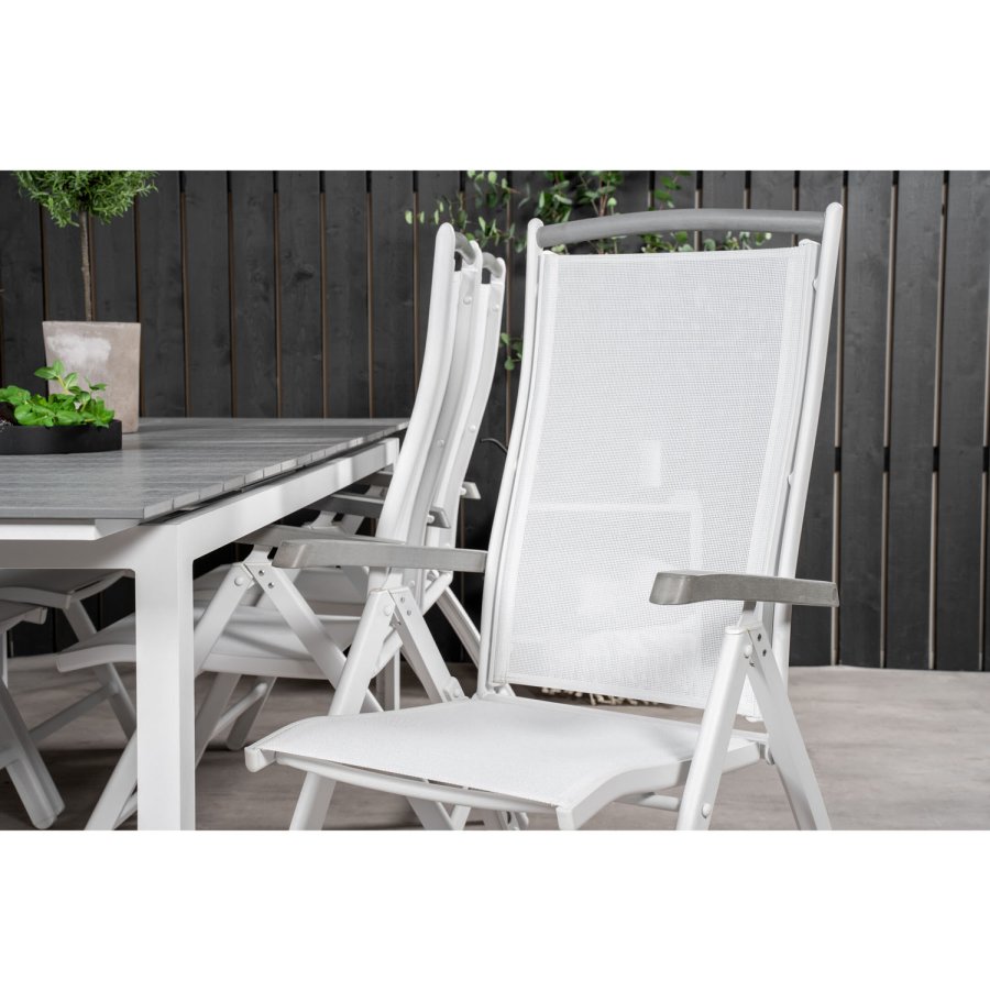 VENTURE DESIGN havest, m. Levels bord, m. udtrk og 6 Albany 5:pos. stole - aintwood/alu