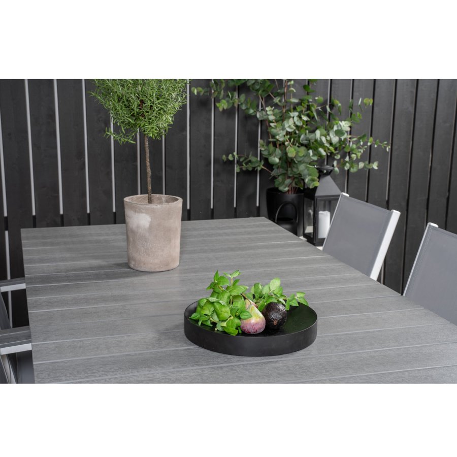 VENTURE DESIGN havest, m. Levels bord, m. udtrk og 6 Parma stole, m. armln - alu/aintwood 